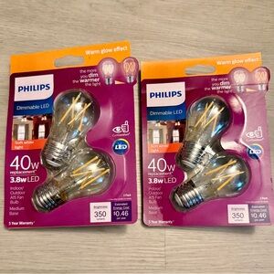 (4) Philips 40w Equivalent Soft White G16.5 Globe Medium Base Dimmable LED 2 PK